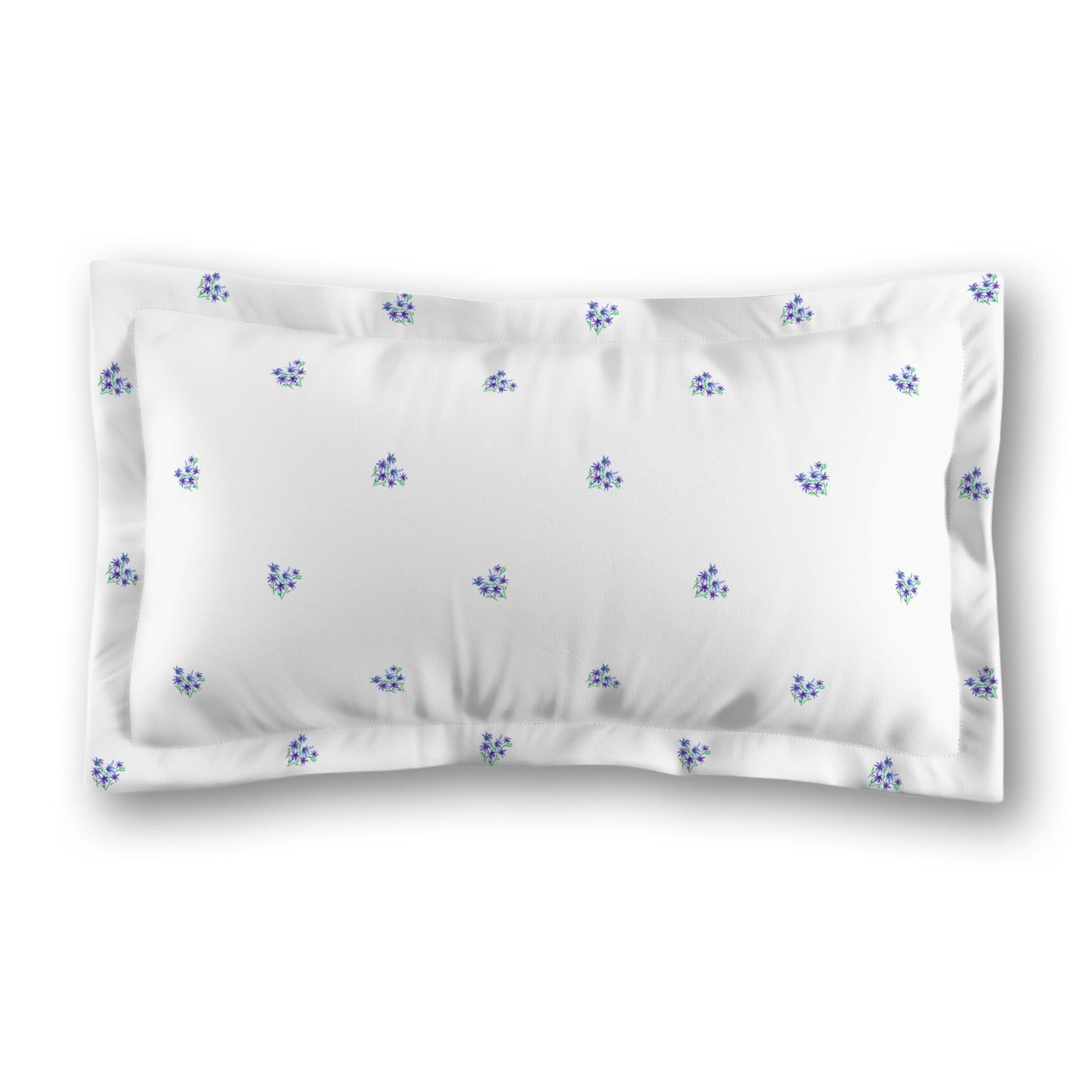 White Microfiber Pillow Sham with Flange, Small Purple Floral Pattern, Standard - 22 x 30 inches