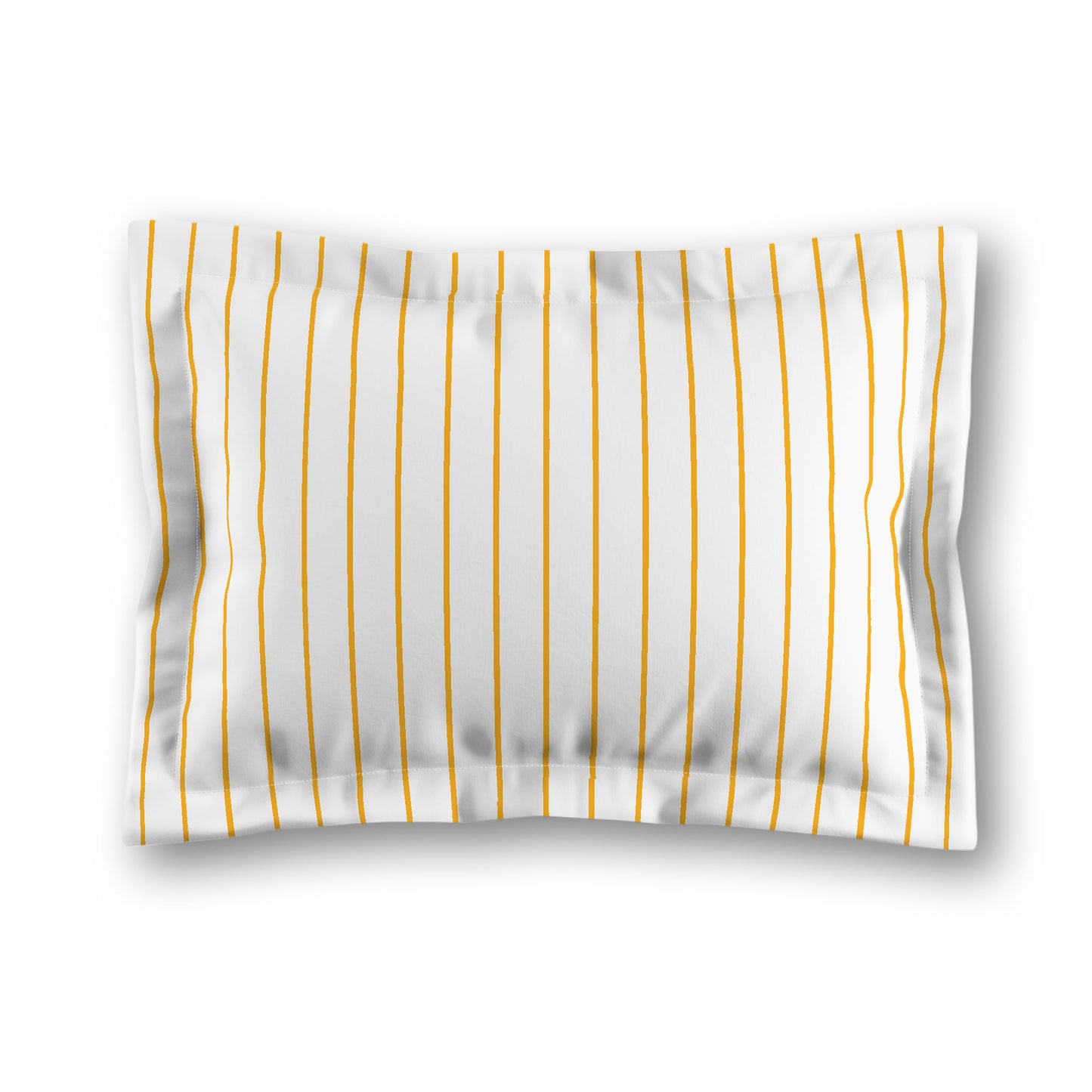 White Microfiber Sham with Flange, Yellow-Orange Stripes on Front, White Reverse Side, King - 22 x 38 inches