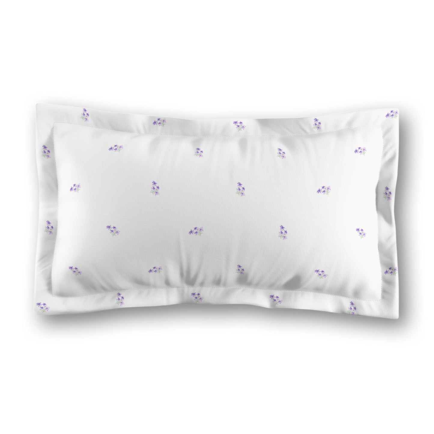 White Microfiber Pillow Sham with Flange, Small Purple Floral Pattern, Standard - 22 x 30 inches