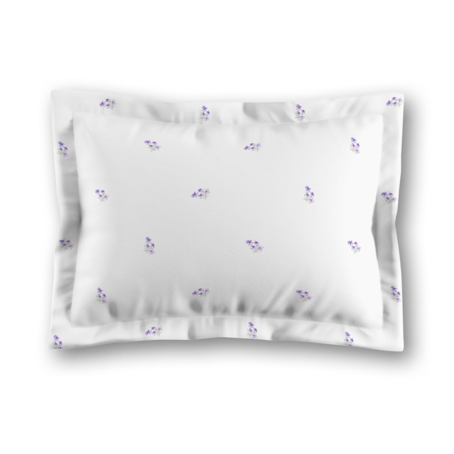 White Microfiber Pillow Sham with Flange, Small Purple Floral Pattern, King - 22 x 38 inches