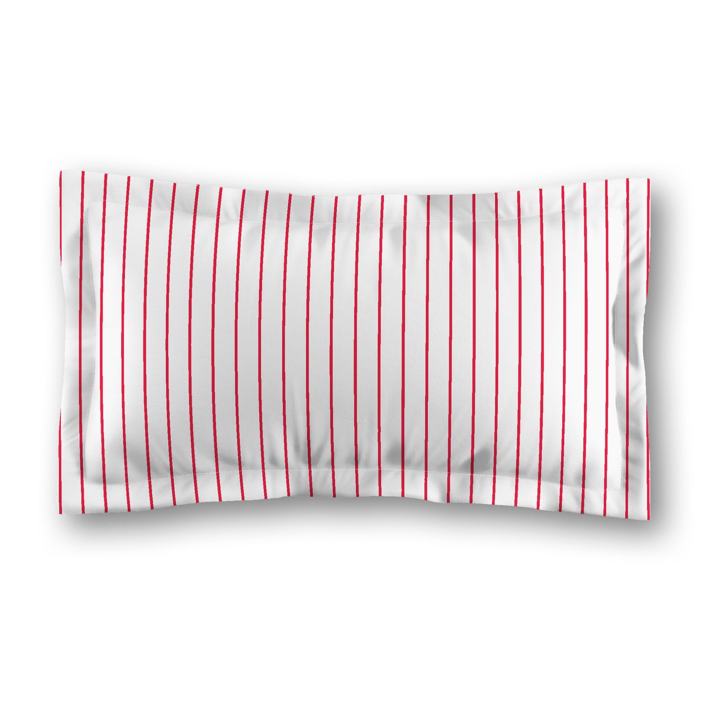 White Microfiber Sham with Flange, Red Stripes on Front, White Reverse Side, Standard - 22 x 30 inches