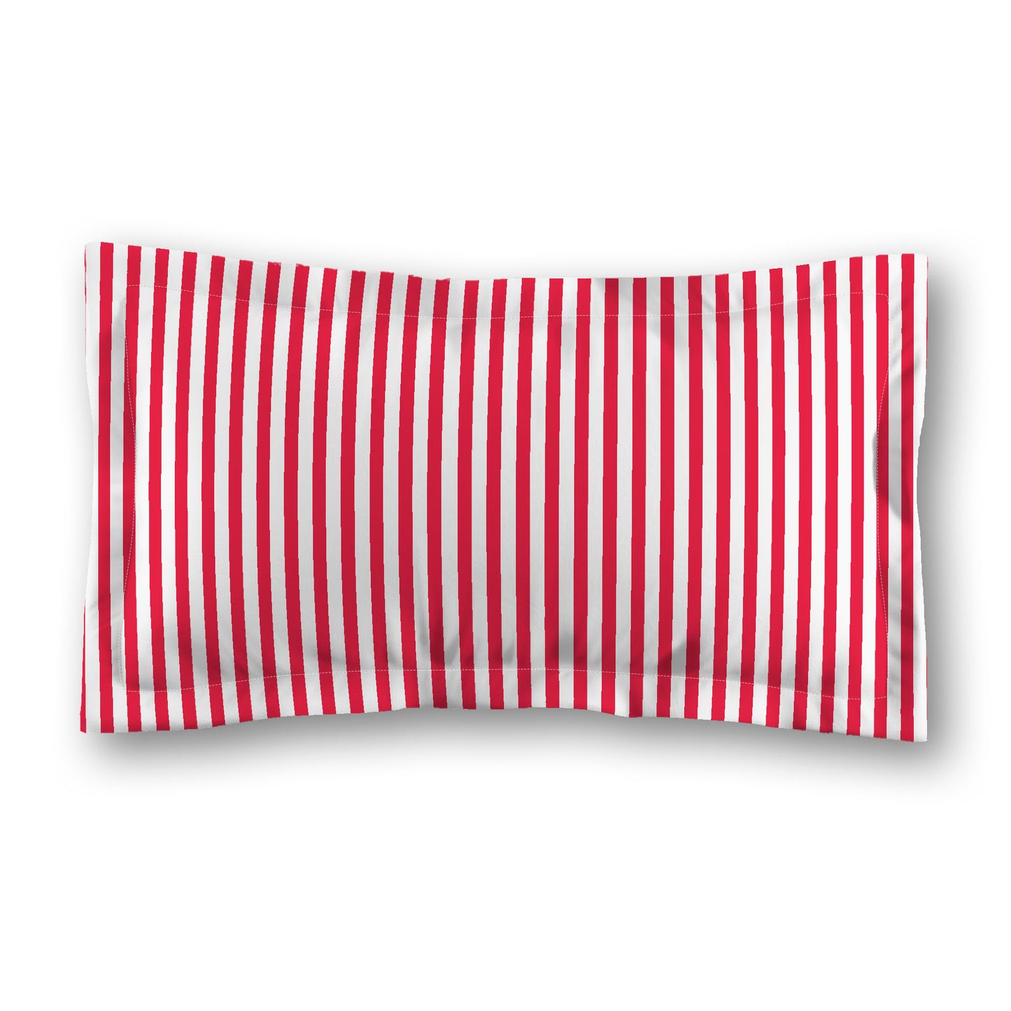 White Microfiber Sham with Flange, Thin Red Bars on Front, White Reverse Side, Standard - 22 x 30 inches