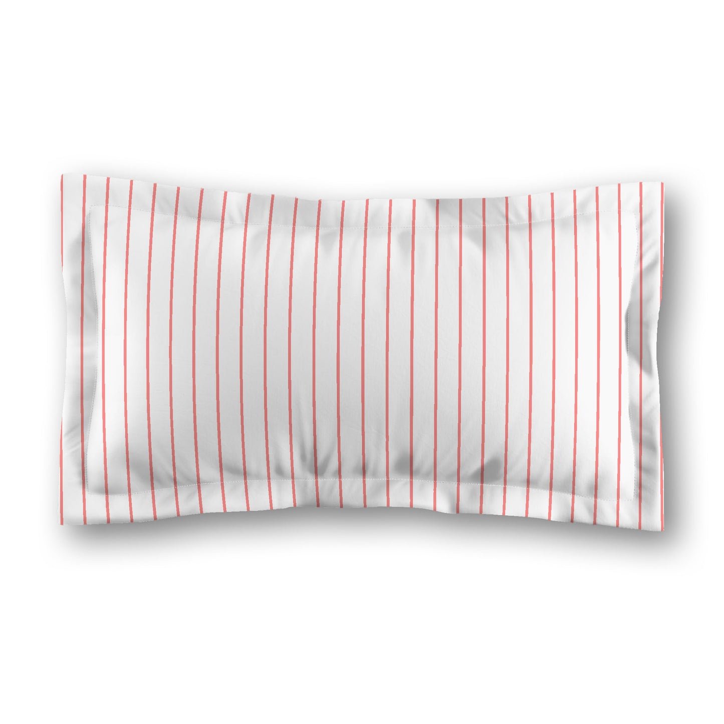 White Microfiber Sham with Flange, Pink Stripes on Front, White Reverse Side, Standard - 22 x 30 inches