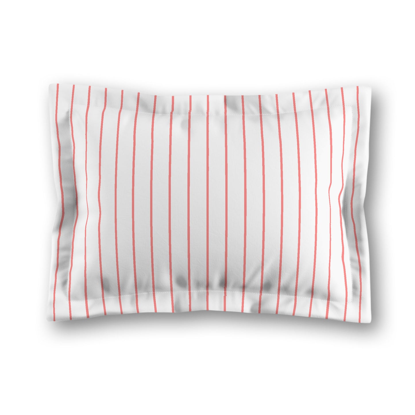 White Microfiber Sham with Flange, Pink Stripes on Front, White Reverse Side, King - 22 x 38 inches