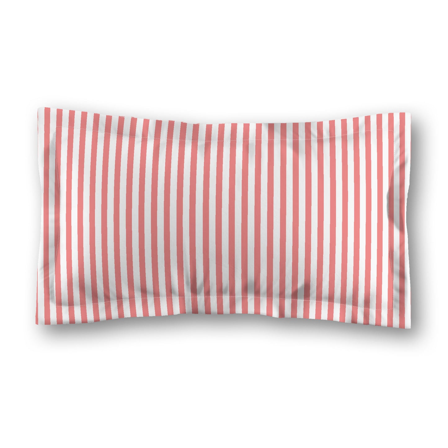 White Microfiber Sham with Flange, Thin Pink Bars on Front, White Reverse Side, Standard - 22 x 30 inches