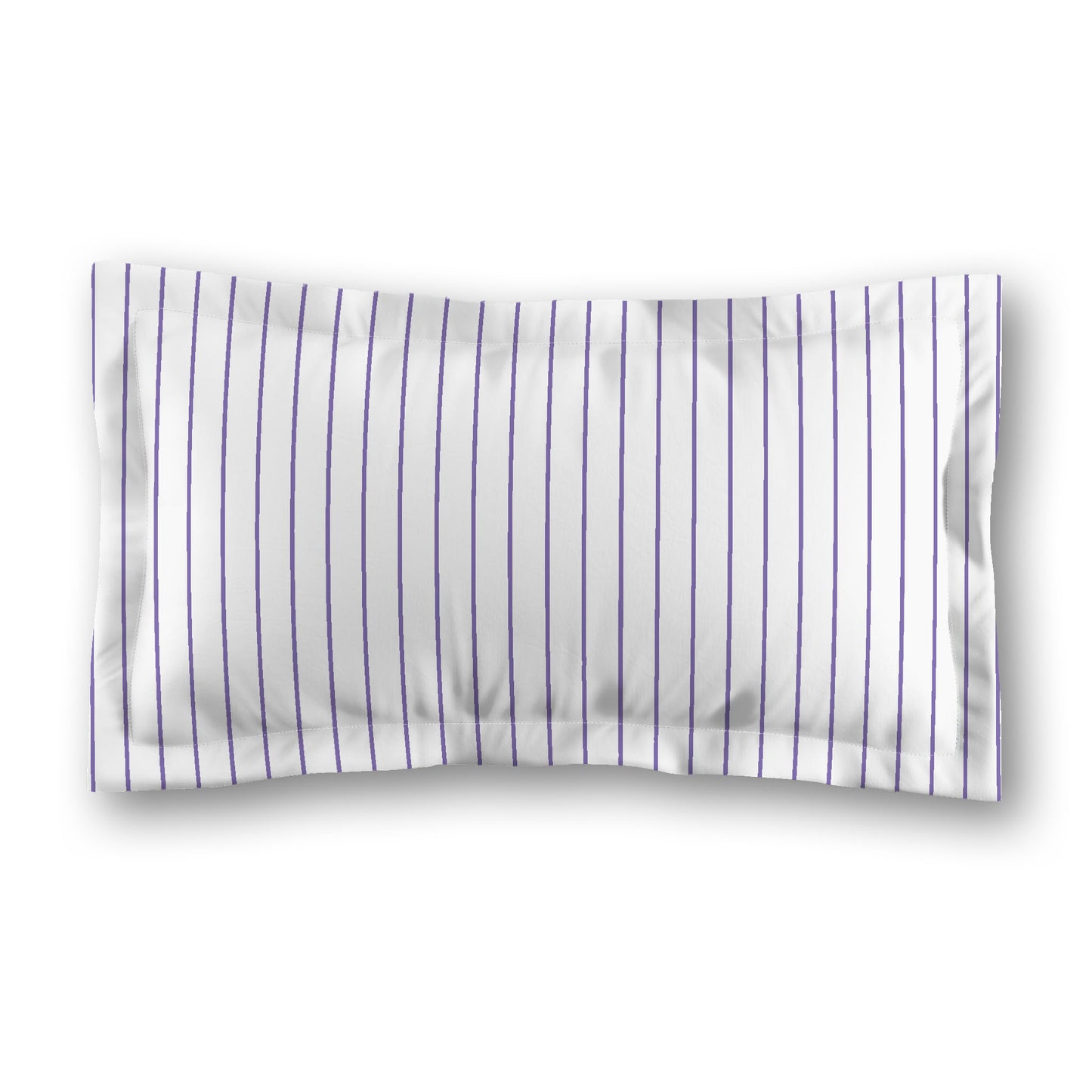 White Microfiber Sham with Flange, Purple Stripes on Front, White Reverse Side, Standard - 22 x 30 inches