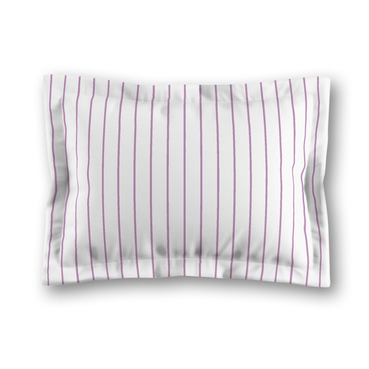 White Microfiber Sham with Flange, Mauve Stripes on Front, White Reverse Side, King - 22 x 38 inches