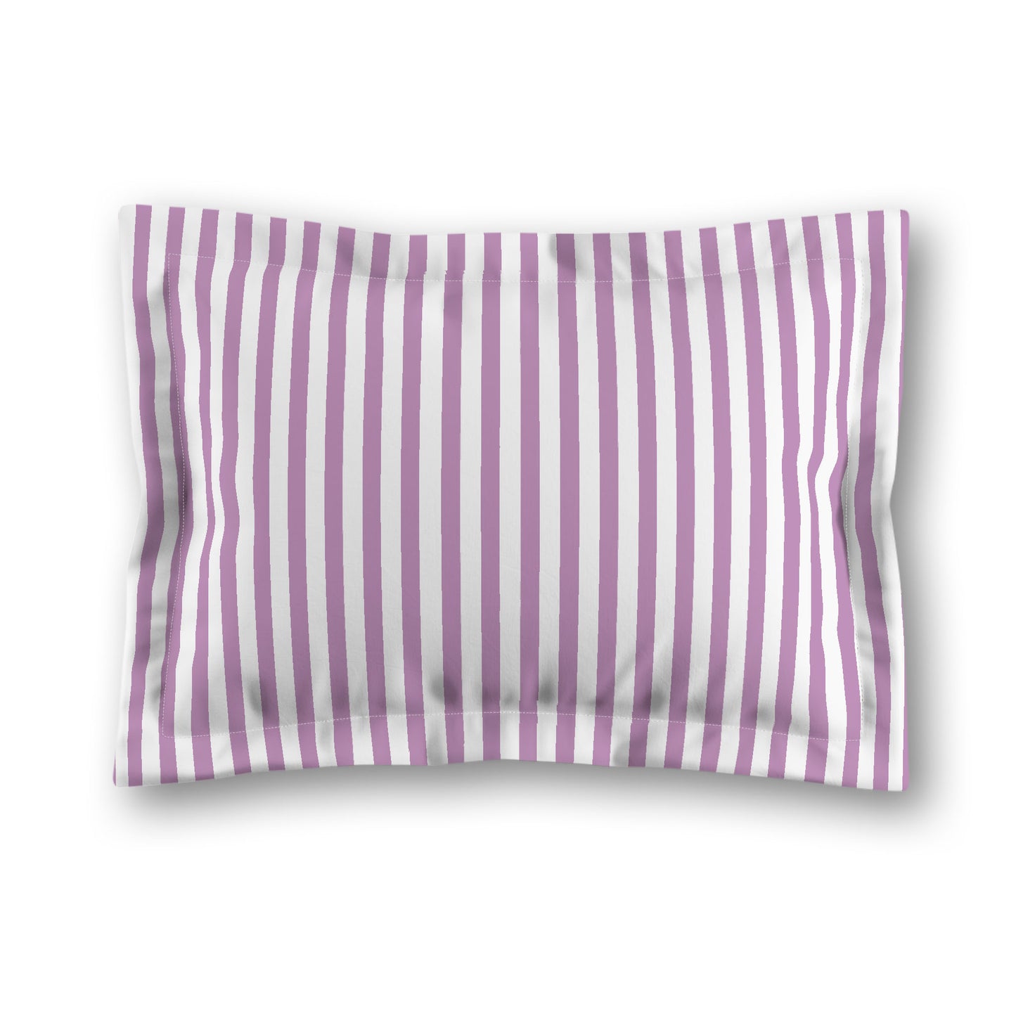 White Microfiber Sham with Flange, Thin Mauve Bars on Front, White Reverse Side, King - 22 x 38 inches