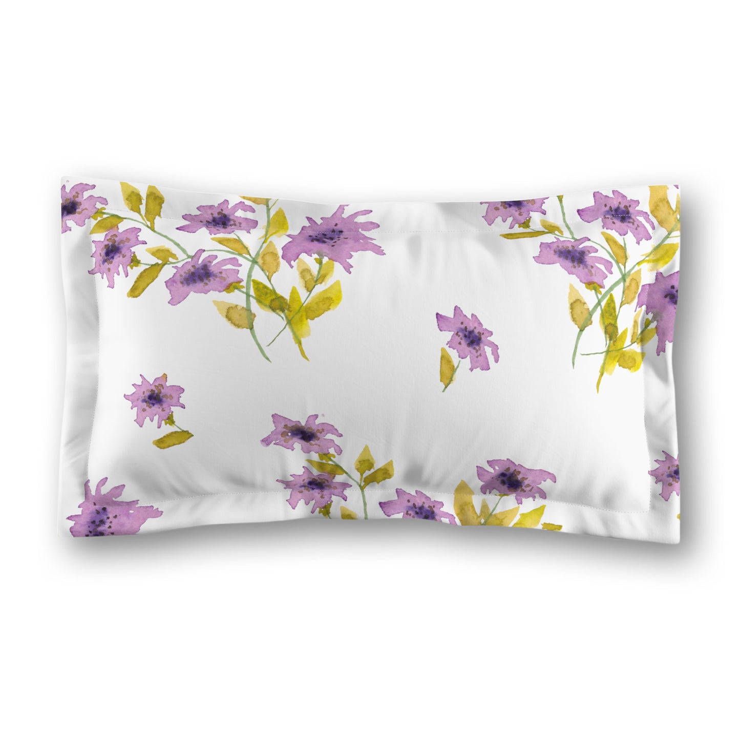 White Microfiber Pillow Sham with Flange, Large Mauve Floral Print, Standard - 22 x 30 inches
