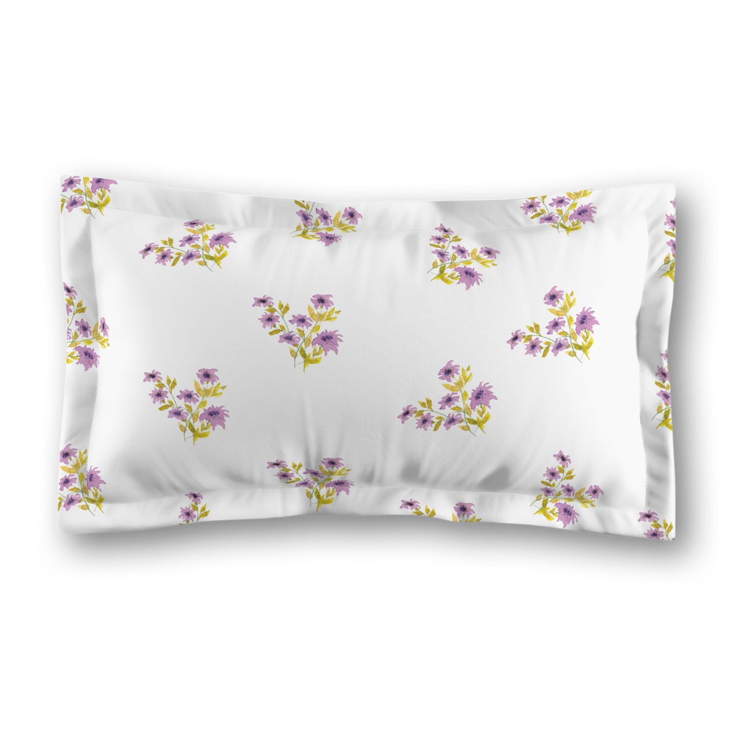 White Microfiber Pillow Sham with Flange, Medium Mauve Floral Pattern, Standard - 22 x 30 inches