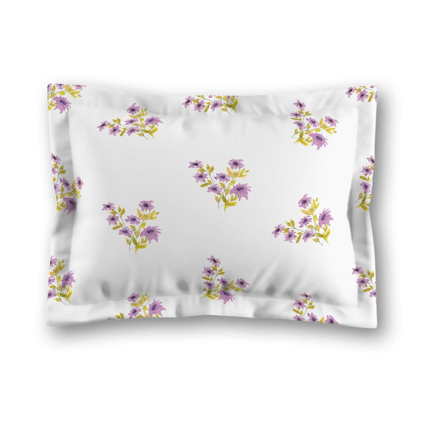 White Microfiber Pillow Sham with Flange, Medium Mauve Floral Pattern, King - 22 x 38 inches