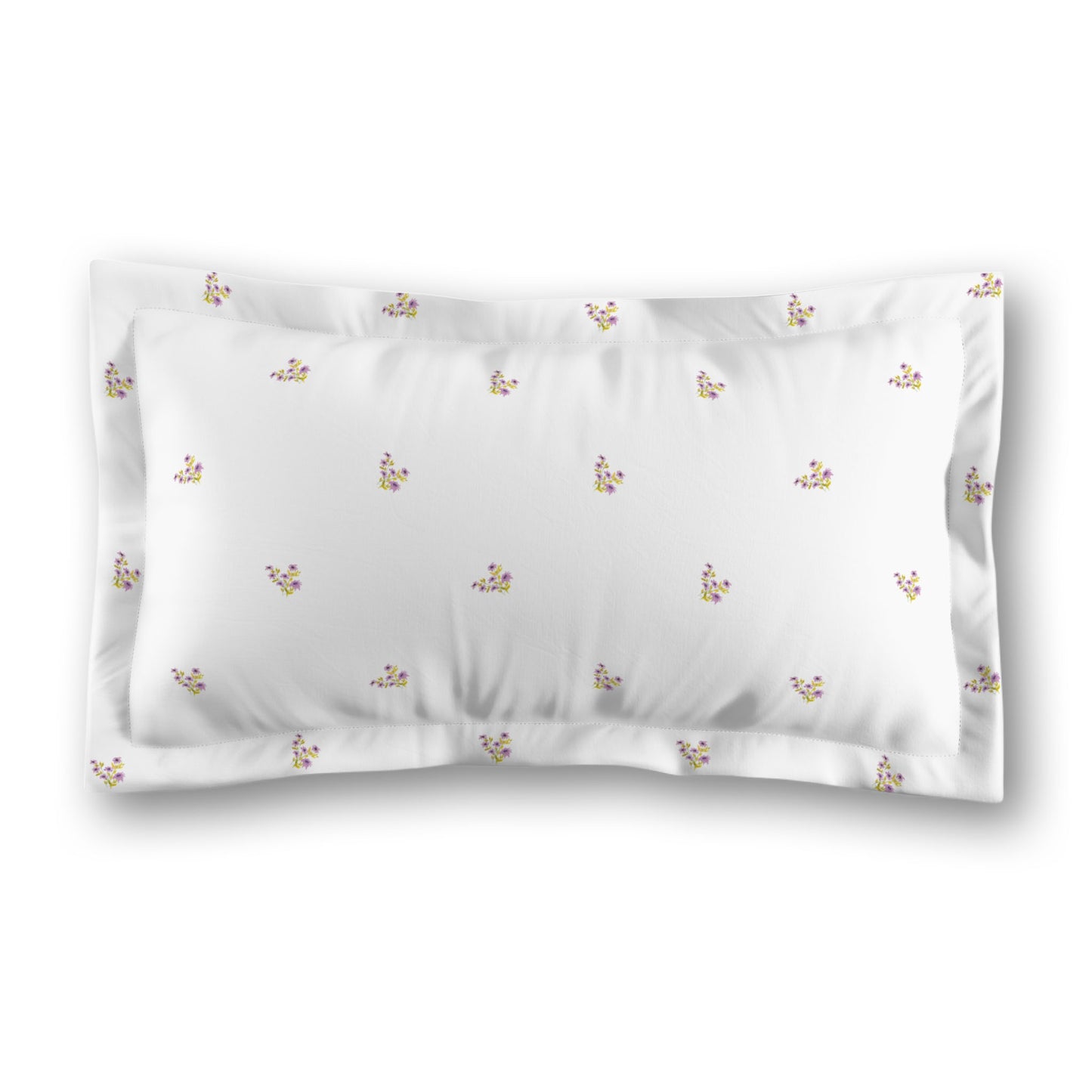 White Microfiber Pillow Sham with Flange, Small Mauve Floral Pattern, Standard - 22 x 30 inches