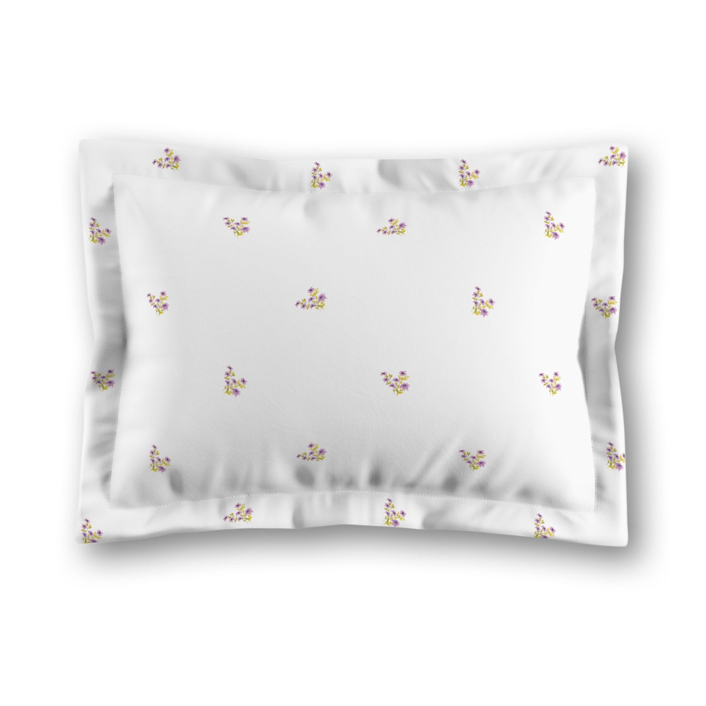 White Microfiber Pillow Sham with Flange, Small Mauve Floral Pattern, King - 22 x 38 inches