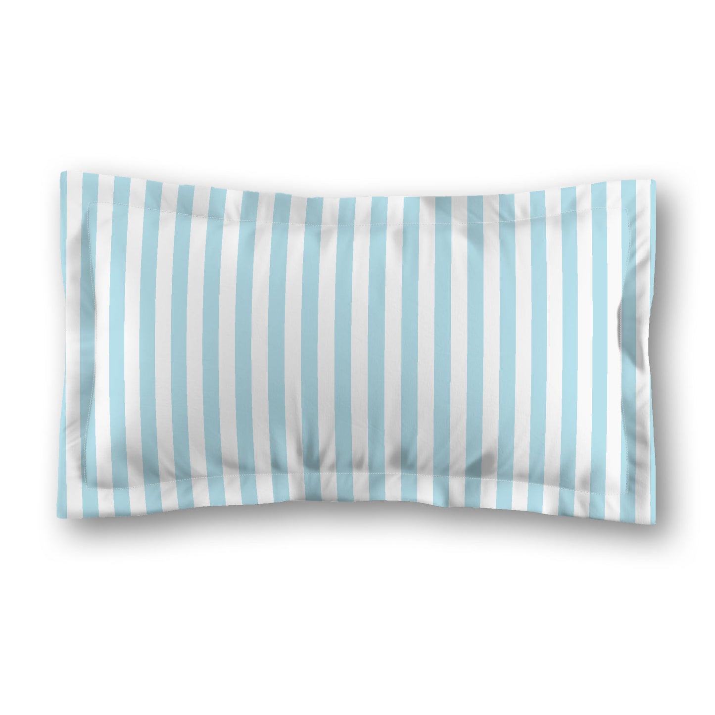 White Microfiber Sham with Flange, Blue Bars on Front, Standard - 22 x 30 inches