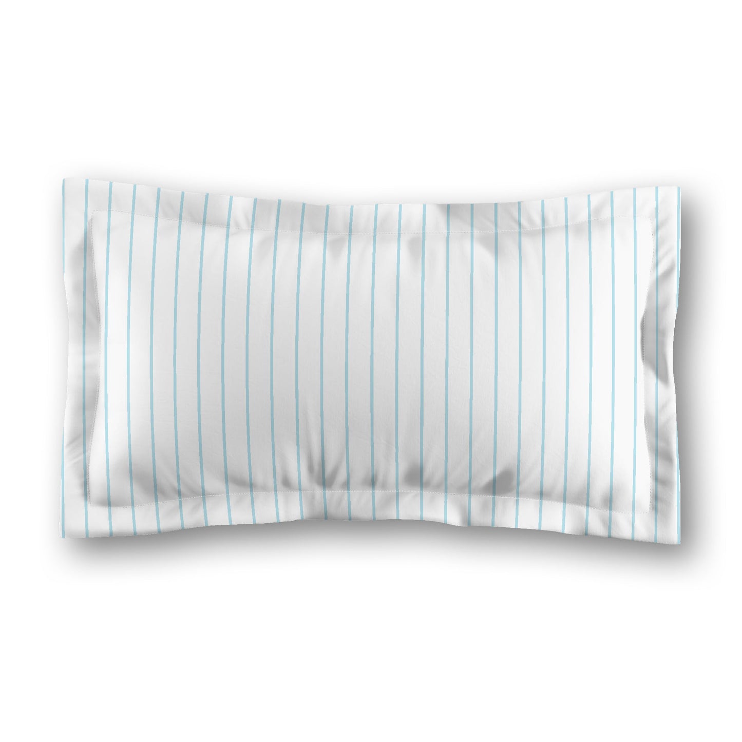 White Microfiber Sham with Flange, Blue Stripes on Front, White Reverse Side, Standard - 22 x 30 inches