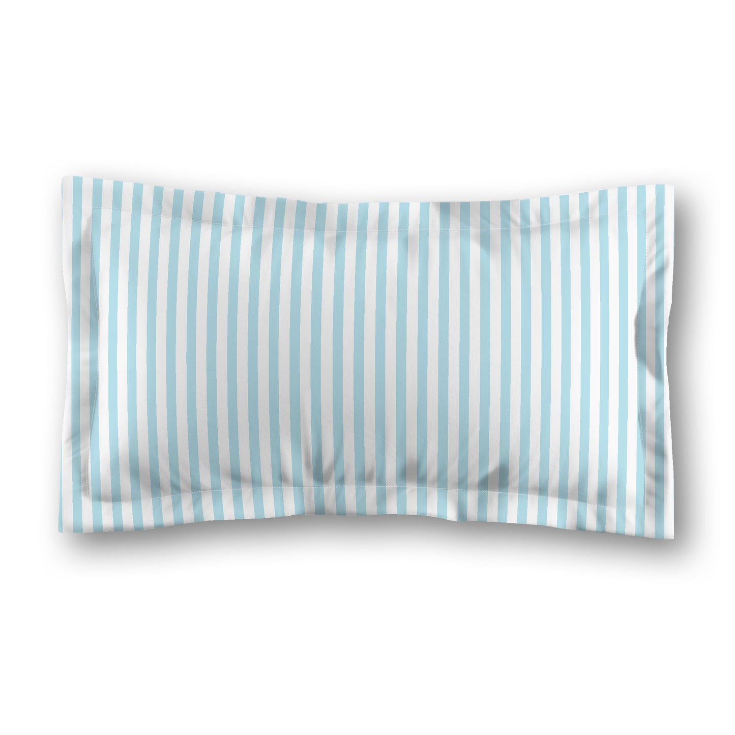 White Microfiber Sham with Flange, Thin Blue Bars on Front, White Reverse Side, Standard - 22 x 30 inches