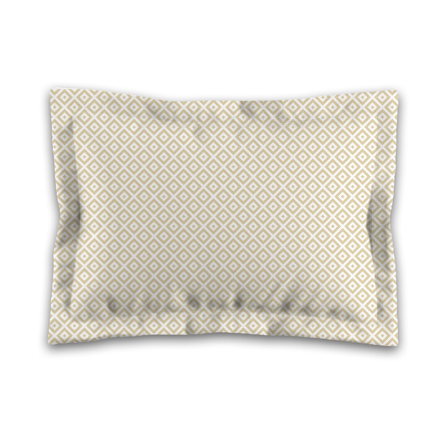 White Microfiber Pillow Sham with Flange, Desert Sand Repeating Square Motif Print, White Reverse Side, King (width x length) 22 x 38 inches / 56 x 97 cm