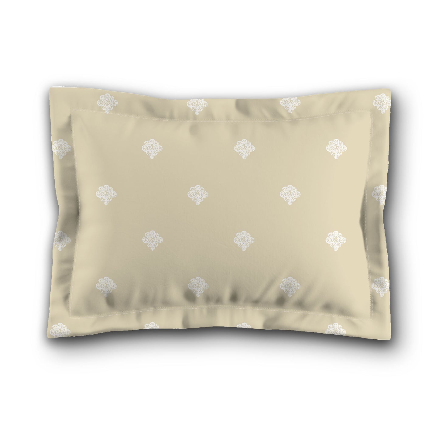 Desert Sand Microfiber Pillow Sham with Flange, White Hand-painted Swizzle Motif Print, White Reverse Side, King (width x length) 22 x 38 inches / 56 x 97 cm