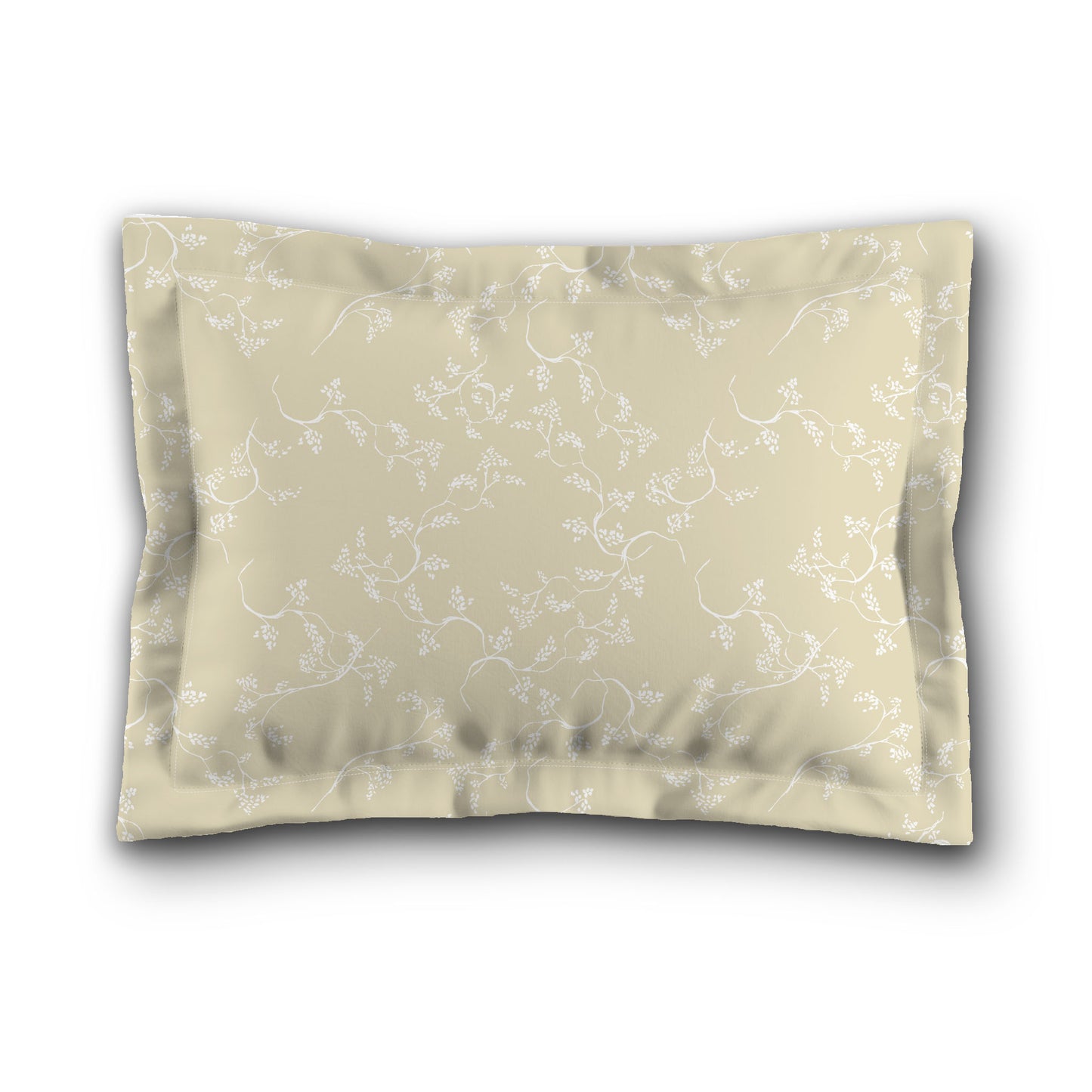 Desert Sand Microfiber Pillow Sham with Flange, White Hand-painted Vine Print, White Reverse Side, King (width x length) 22 x 38 inches / 56 x 97 cm