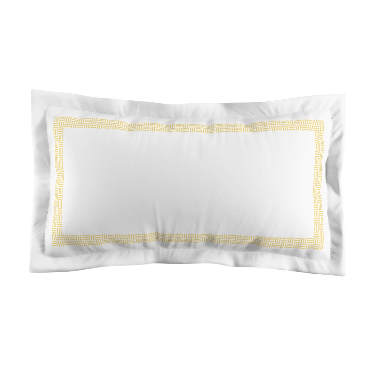White Microfiber Pillow Sham with Flange, Yellow Double Weave Motif Print, Classic Border, White Reverse Side, Standard (width x length) 22 x 30 inches / 56 x 76 cm