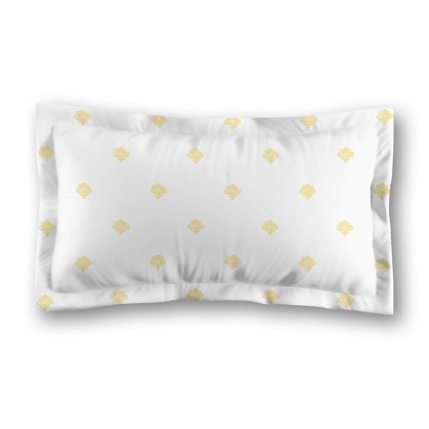 White Microfiber Pillow Sham with Flange, Yellow Hand-painted Swizzle Motif Print, White Reverse Side, Standard (width x length) 22 x 30 inches / 56 x 76 cm