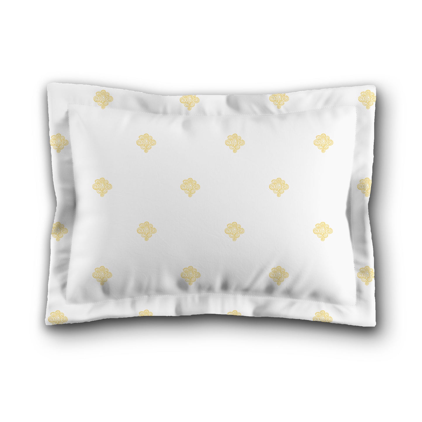White Microfiber Pillow Sham with Flange, Yellow Hand-painted Swizzle Motif Print, White Reverse Side, King (width x length) 22 x 38 inches / 56 x 97 cm