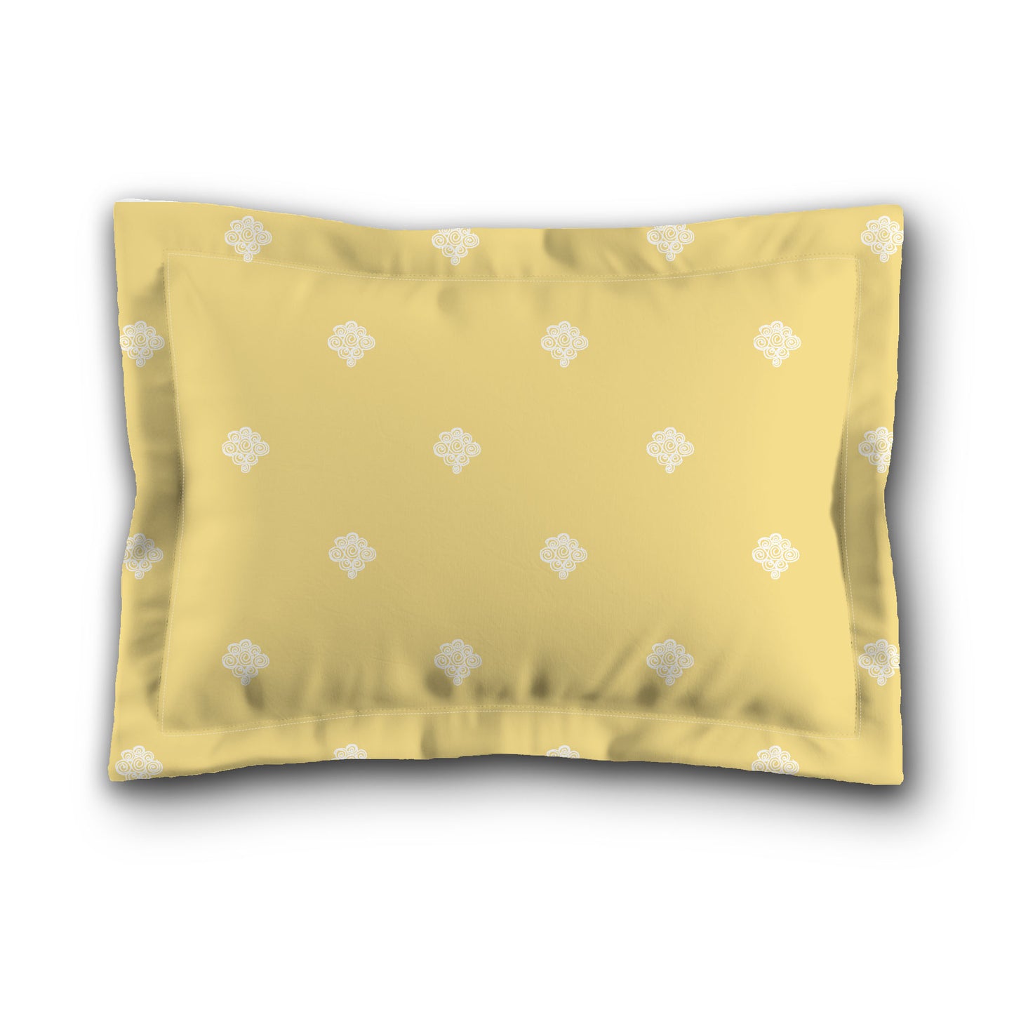 Yellow Microfiber Pillow Sham with Flange, White Hand-painted Swizzle Motif Print, White Reverse Side, King (width x length) 22 x 38 inches / 56 x 97 cm