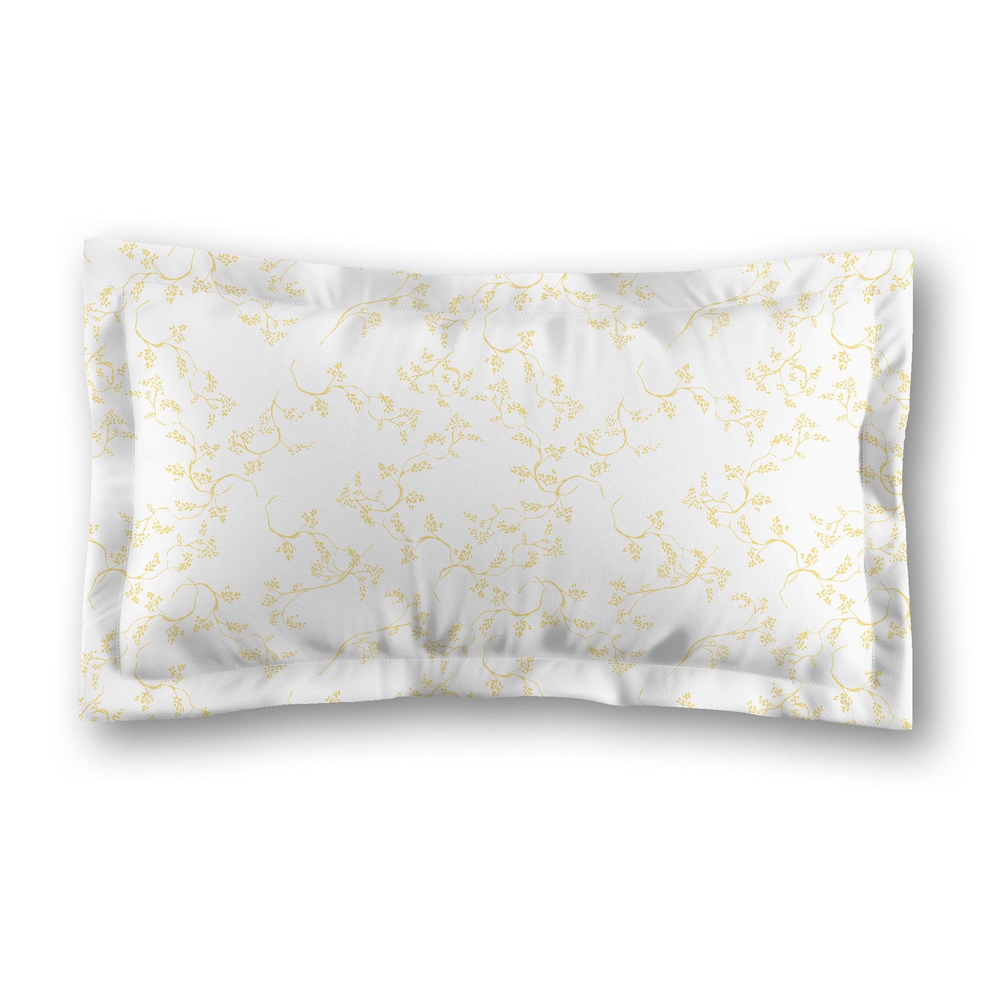 White Microfiber Pillow Sham with Flange, Yellow Hand-painted Vine Print, White Reverse Side, Standard (width x length) 22 x 30 inches / 56 x 76 cm