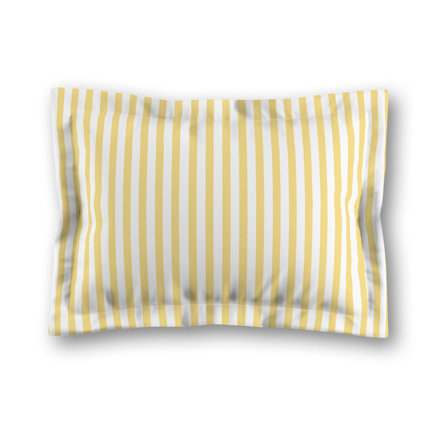 White Microfiber Sham with Flange, Thin Yellow Bars on Front, White Reverse Side, King (width x length) 22 x 38 inches / 56 x 97 cm