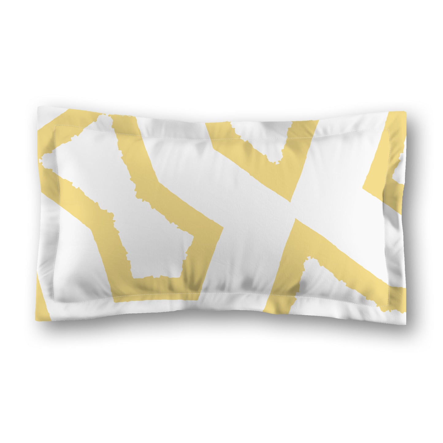 White Microfiber Sham with Flange, Bold Yellow Graphic on Front, White Reverse Side, Standard (width x length) 22 x 30 inches / 56 x 76 cm