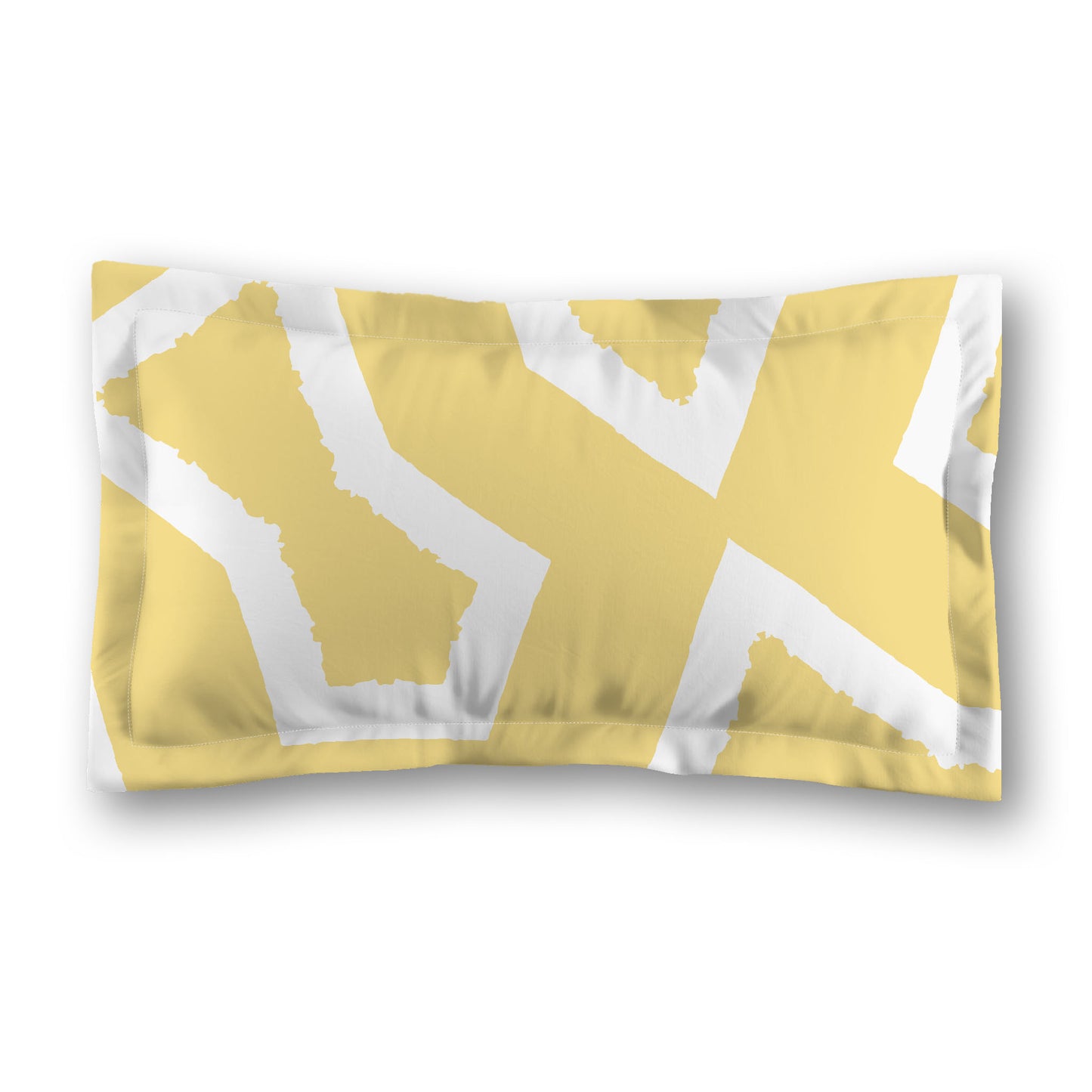 Yellow Microfiber Pillow Sham with Flange, Bold White Graphic on Front, White Reverse Side, Standard (width x length) 22 x 30 inches / 56 x 76 cm