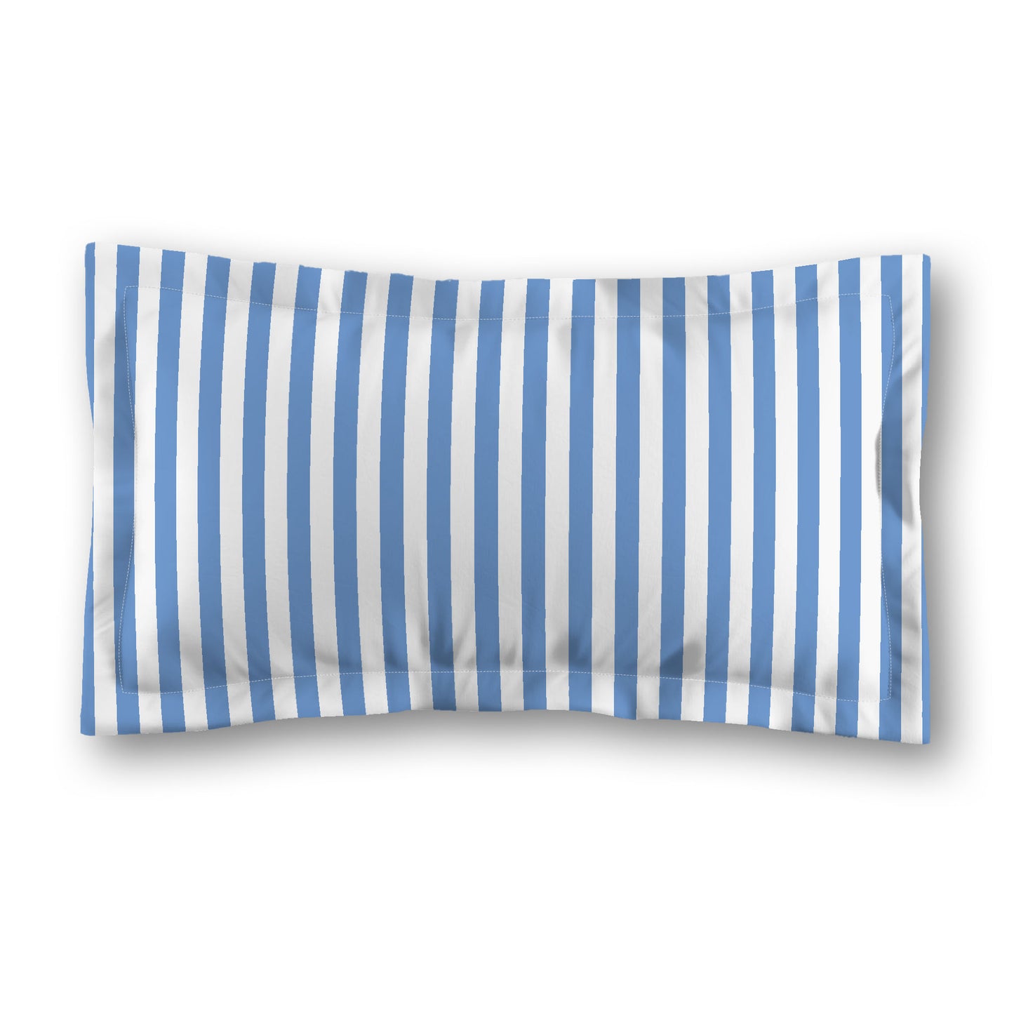 White Microfiber Sham with Flange, Blue Bars on Front | MFSF-1400-051