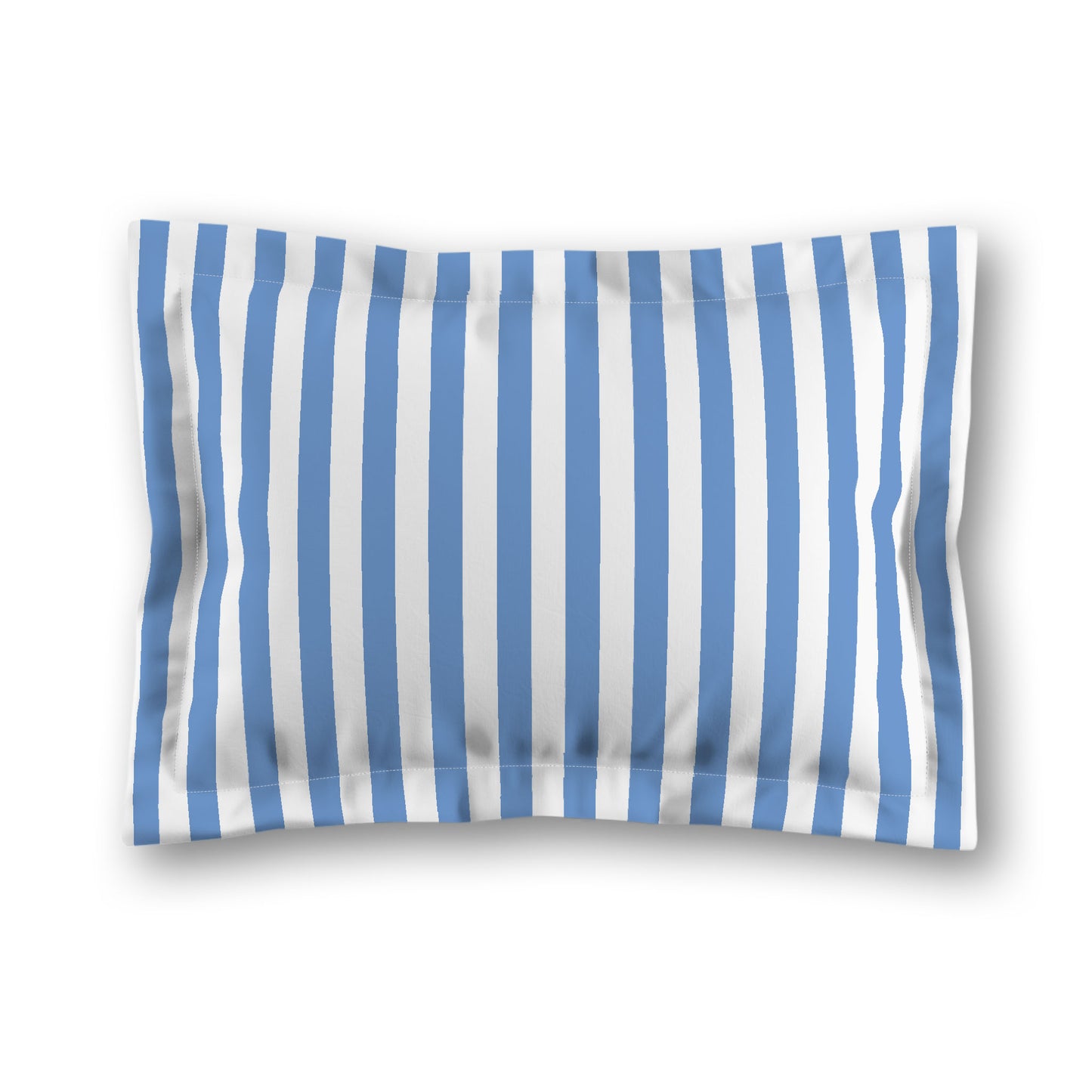 White Microfiber Sham with Flange, Blue Bars on Front | MFSF-1400-051