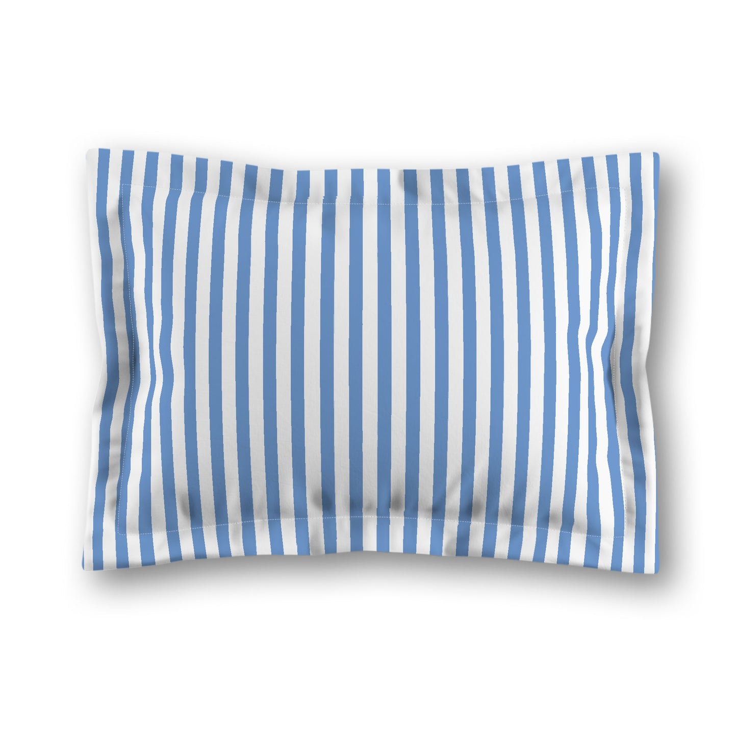 White Microfiber Sham with Flange, Thin Blue Bars on Front, White Reverse Side | MFSF-1400-241