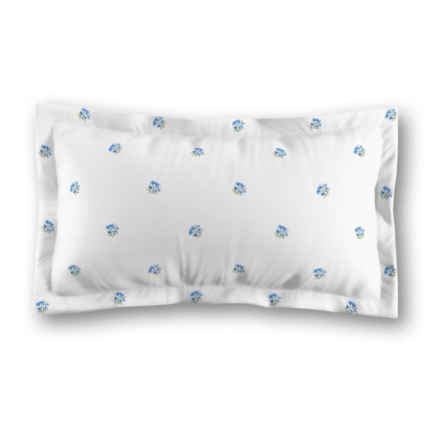 White Microfiber Pillow Sham with Flange, Small Blue Floral Pattern | MFSF-1406