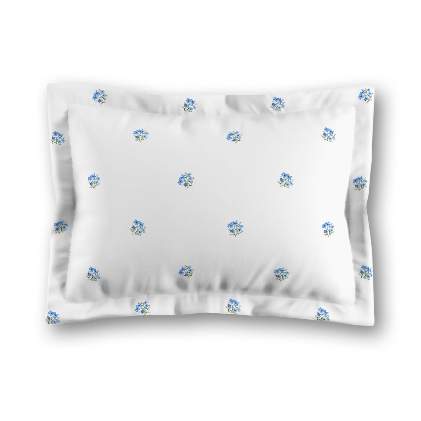 White Microfiber Pillow Sham with Flange, Small Blue Floral Pattern | MFSF-1406