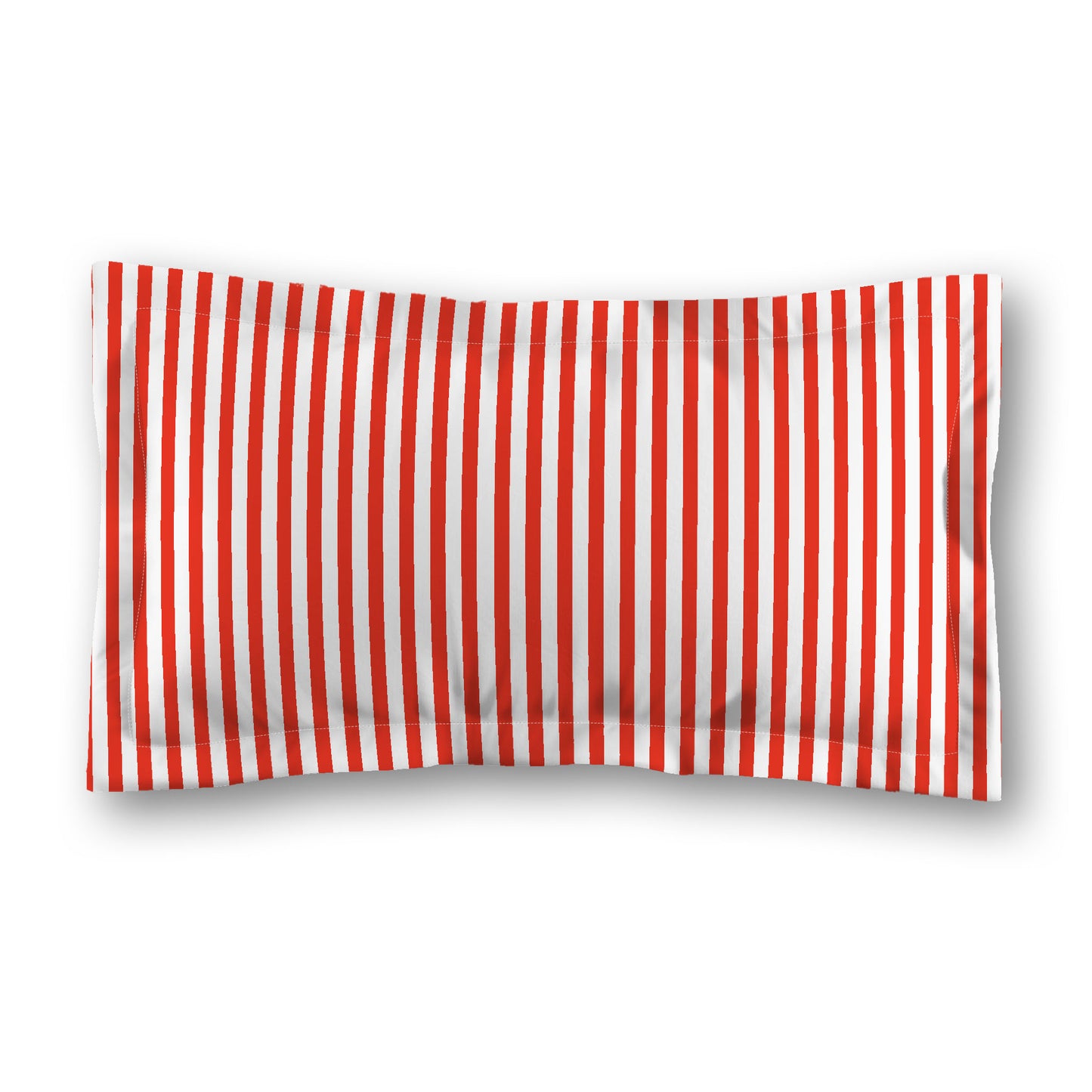 White Microfiber Sham with Flange, Thin Red Bars on Front, White Reverse Side | MFSF-1410-241
