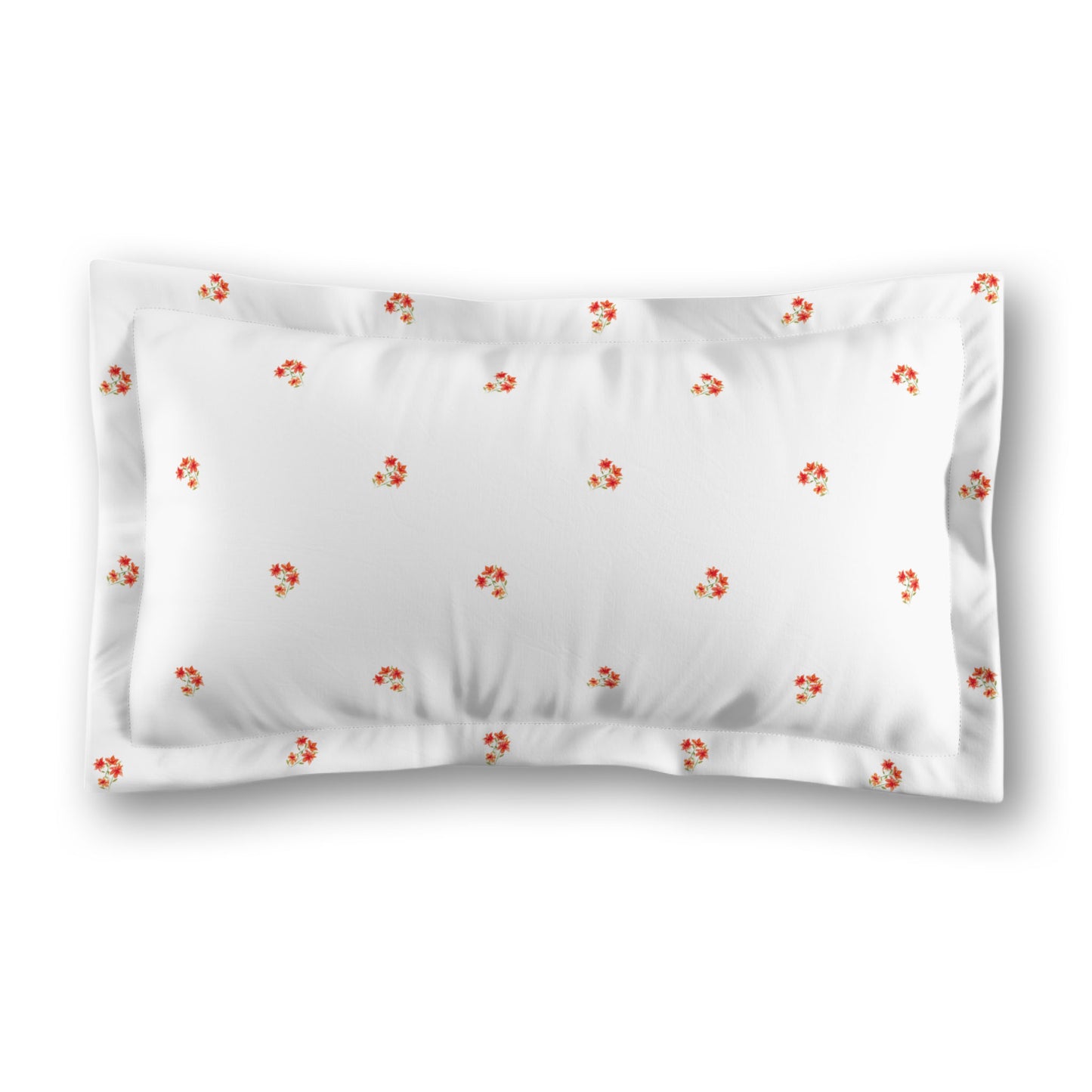 White Microfiber Pillow Sham with Flange, Small Red Floral Pattern | MFSF-1416