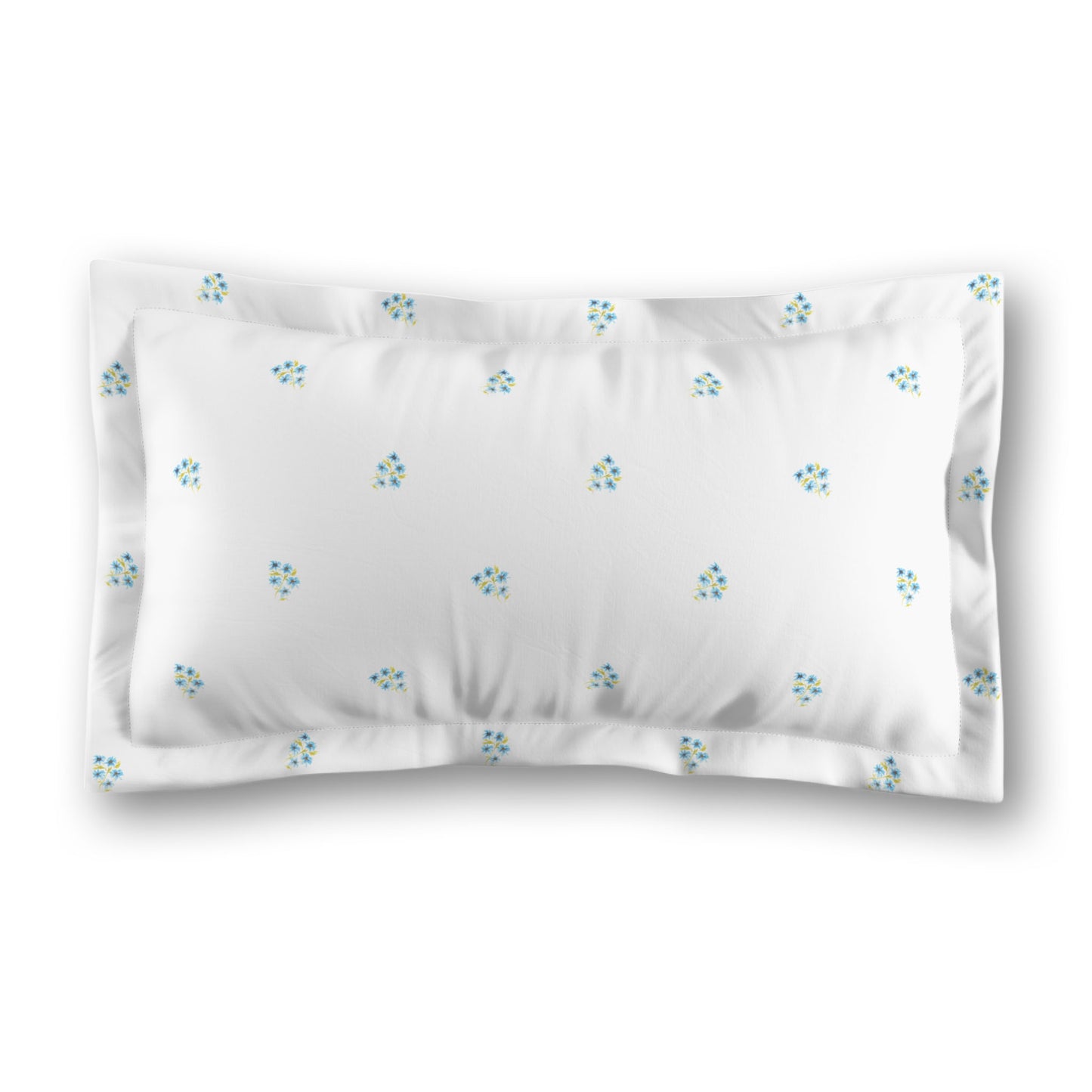 White Microfiber Pillow Sham with Flange, Small Blue Floral Pattern | MFSF-1436
