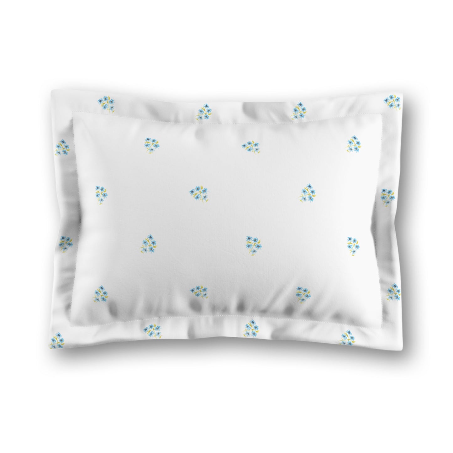 White Microfiber Pillow Sham with Flange, Small Blue Floral Pattern | MFSF-1436