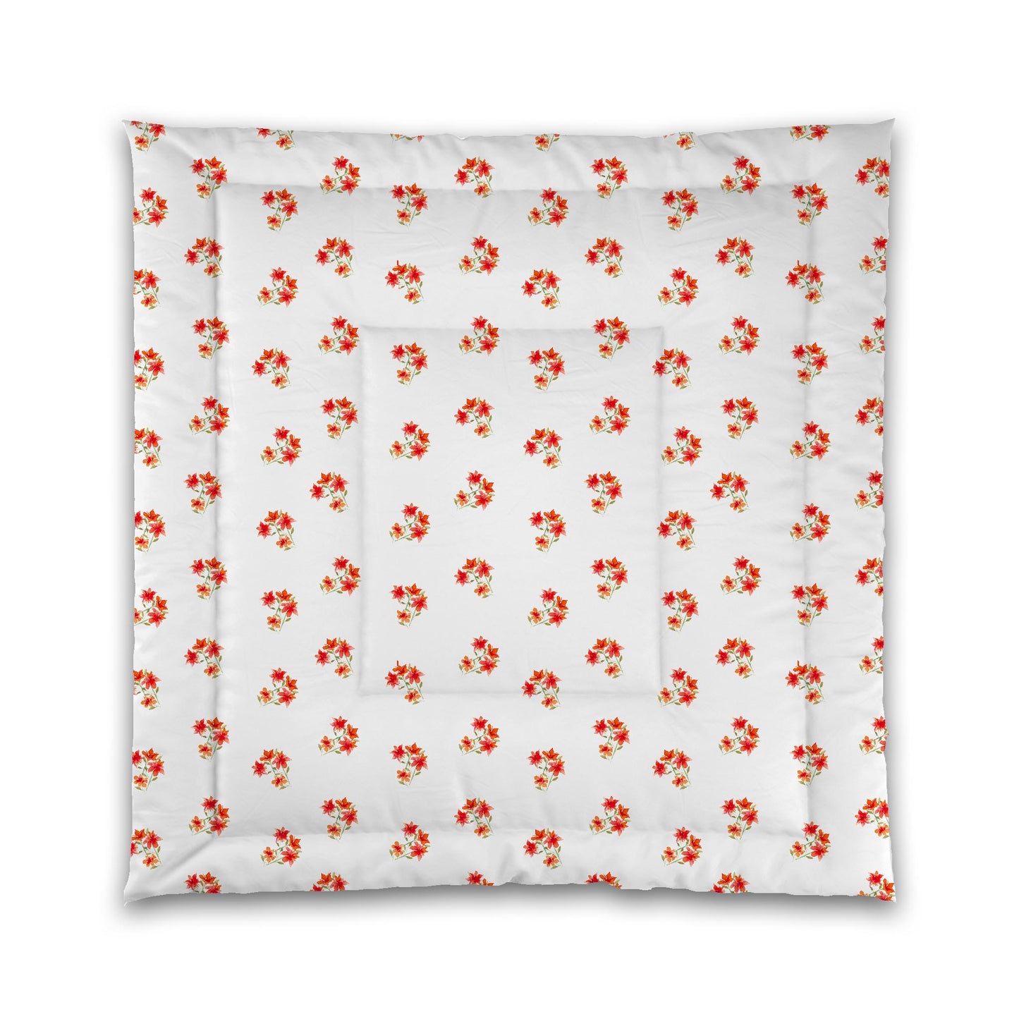 White Microfiber Comforter, Medium Red Floral Pattern | MFCO-1415