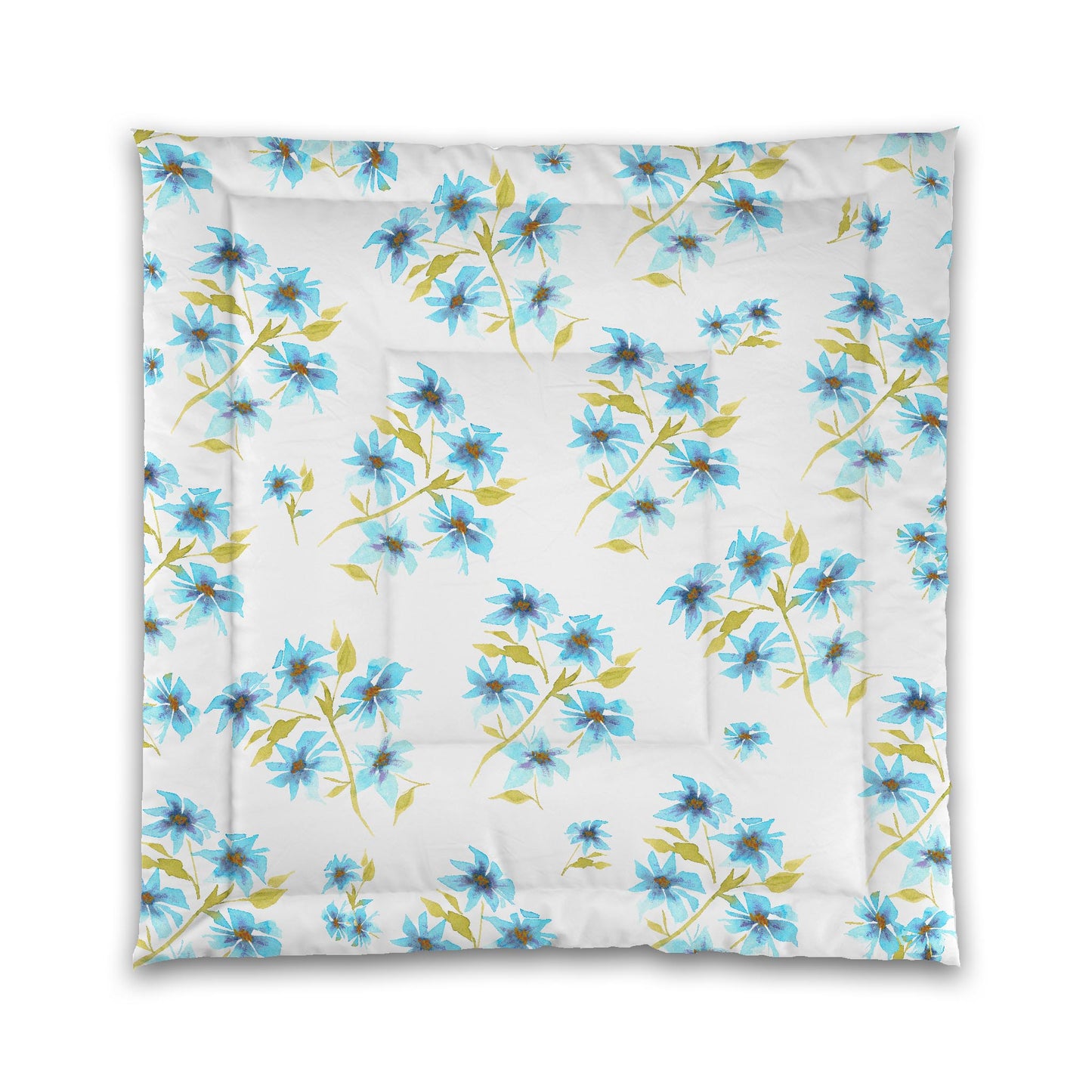 White Microfiber Comforter, Large Blue Floral Print | MFCO-1434