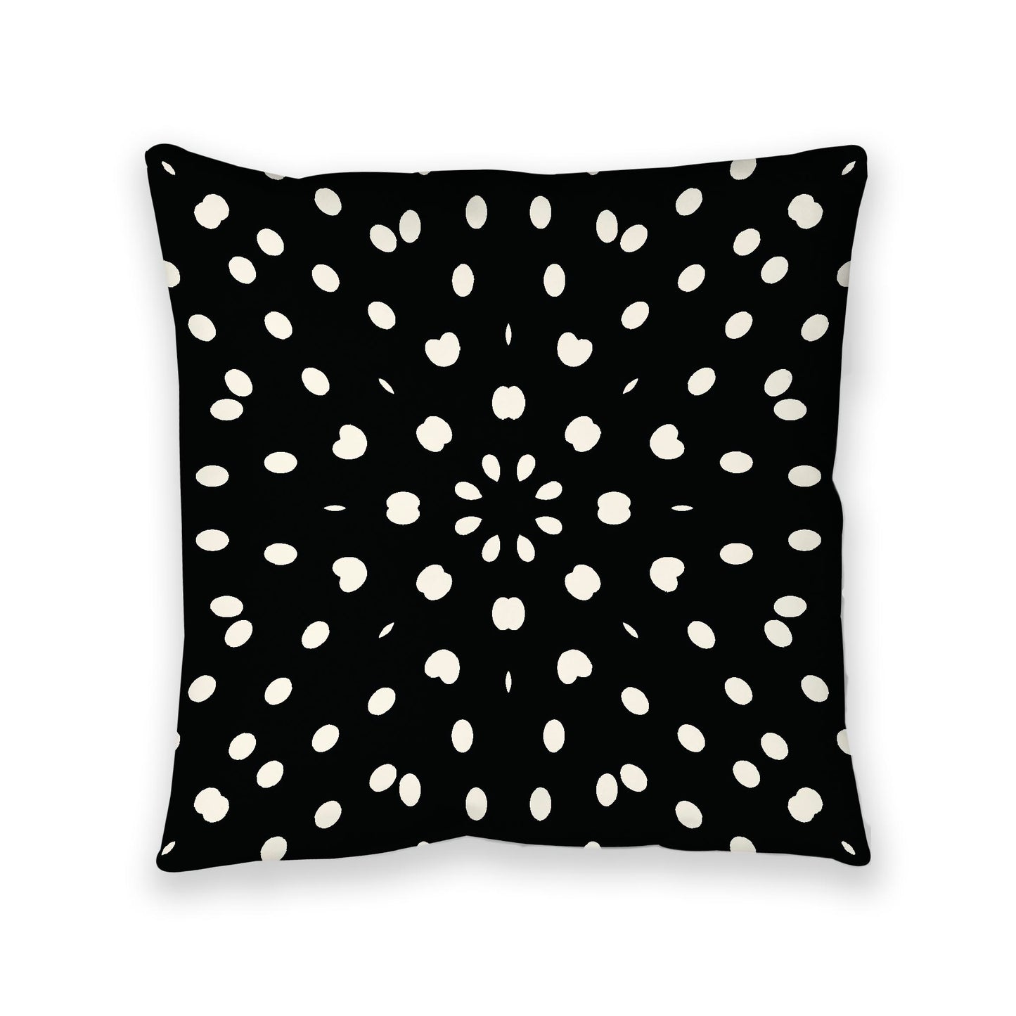 Black Spun Polyester Floor Pillow, Pale Cream Burst Pattern on Top, Black Bottom, 40 x 40 inches