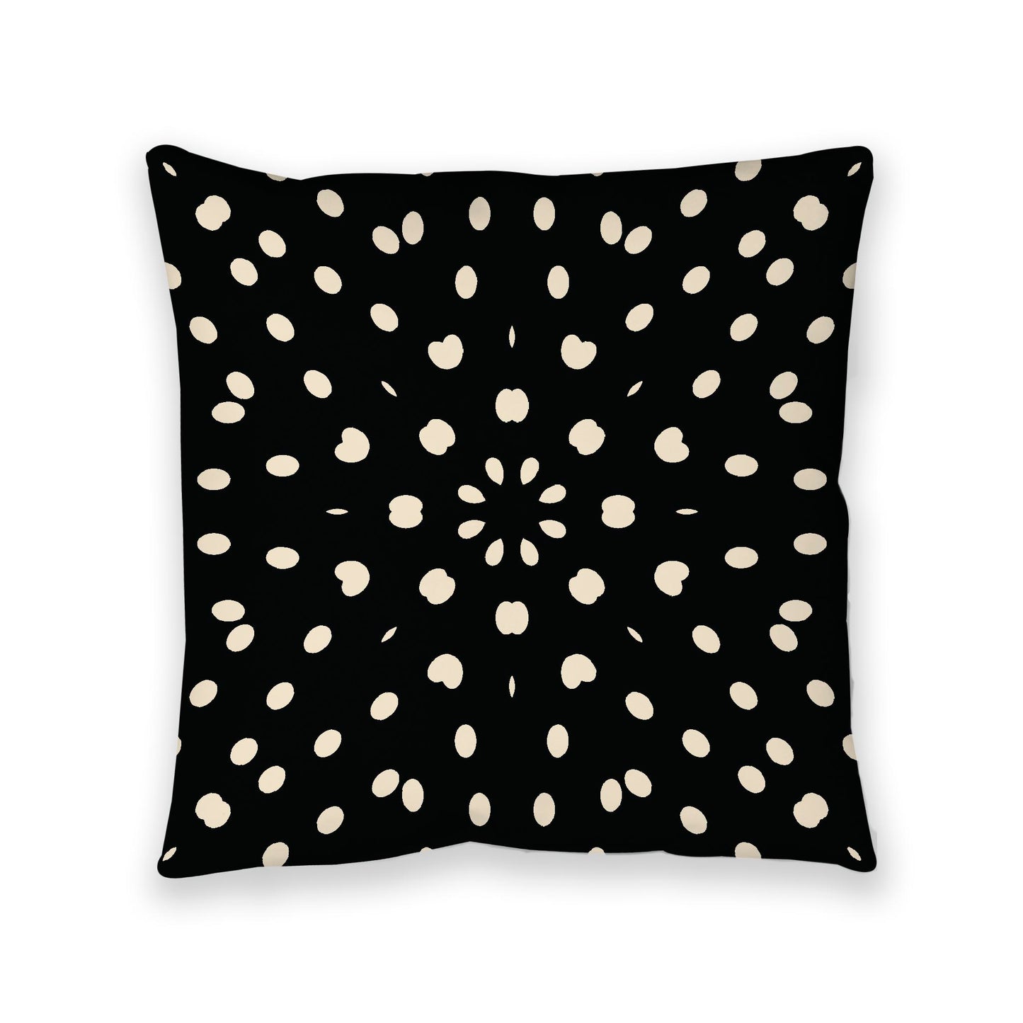 Black Spun Polyester Floor Pillow, Beige Burst Pattern on Top, Black Bottom, 40 x 40 inches