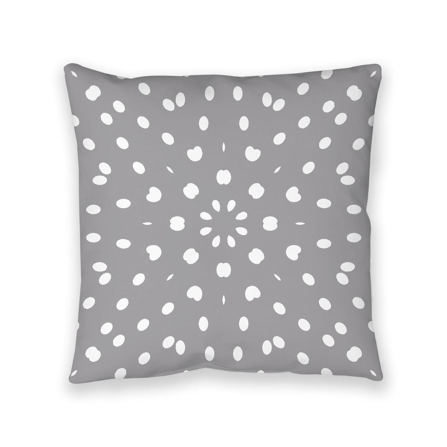 Grey Spun Polyester Floor Pillow, White Burst Pattern on Top, Grey Bottom, 40 x 40 inches