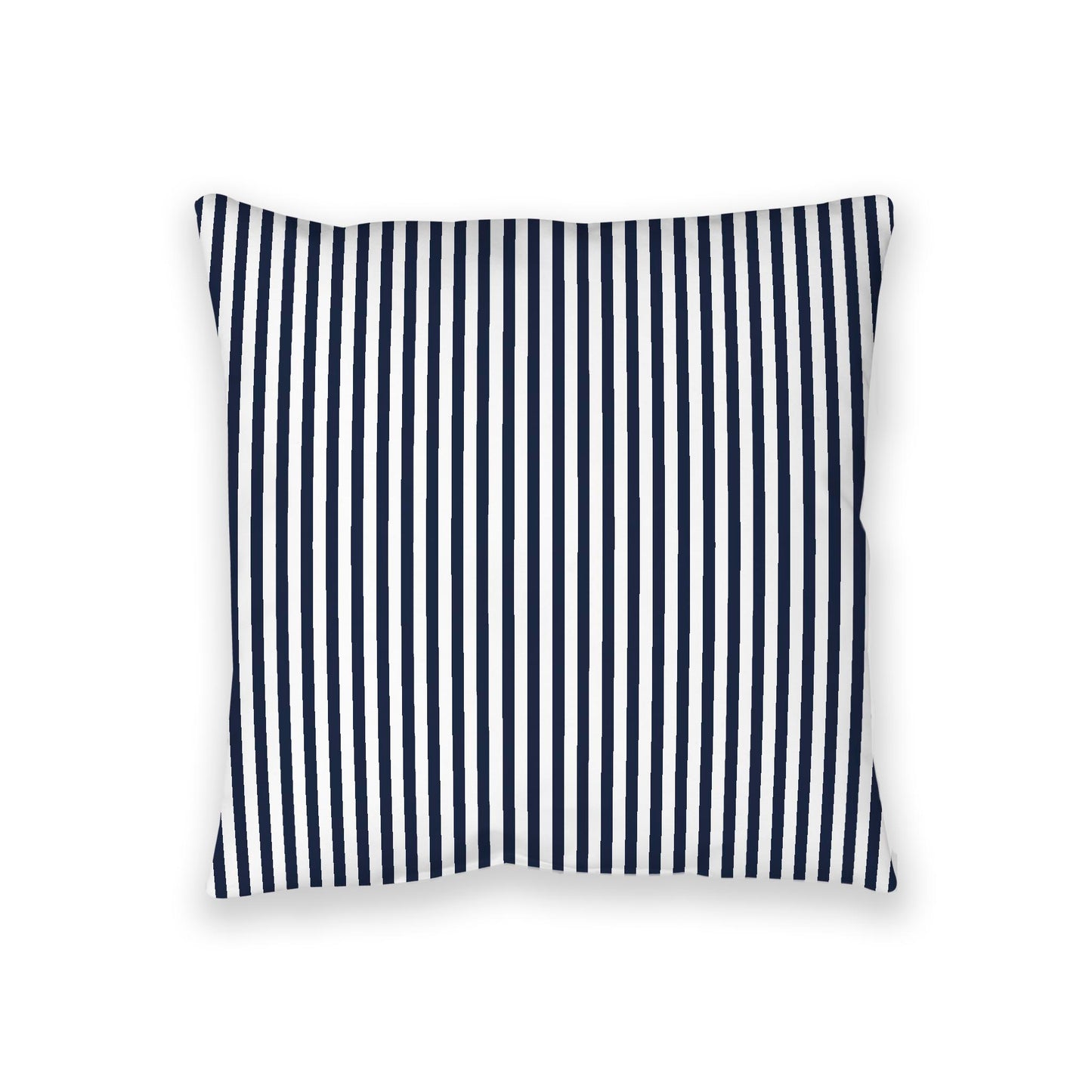White Spun Polyester Floor Pillow, Thin Navy Blue Bars on Top, White Bottom, 36 x 36 inches