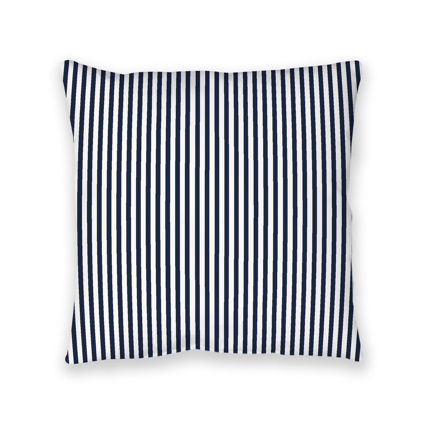 White Spun Polyester Floor Pillow, Thin Navy Blue Bars on Top, White Bottom, 40 x 40 inches