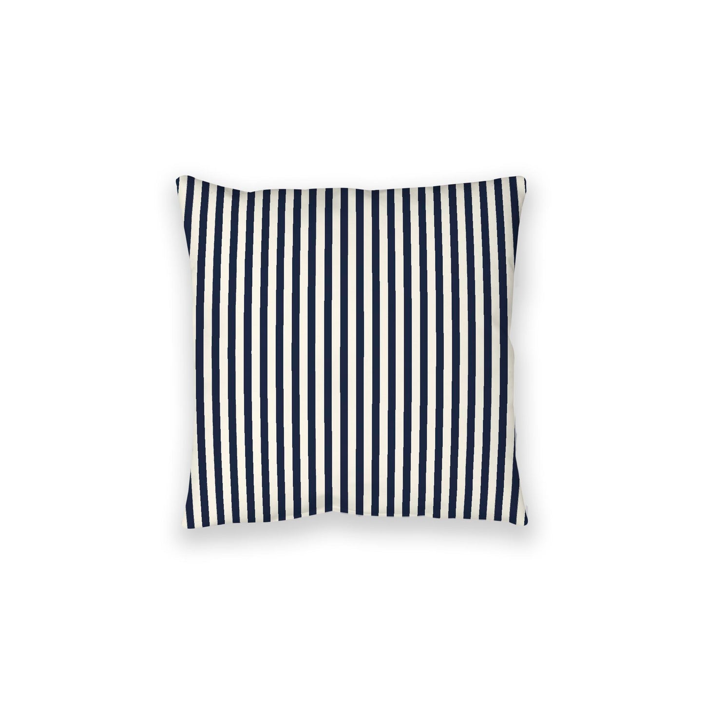 Pale Cream Spun Polyester Floor Pillow, Thin Navy Blue Bars on Top, Pale Cream Bottom, 28 x 28 inches