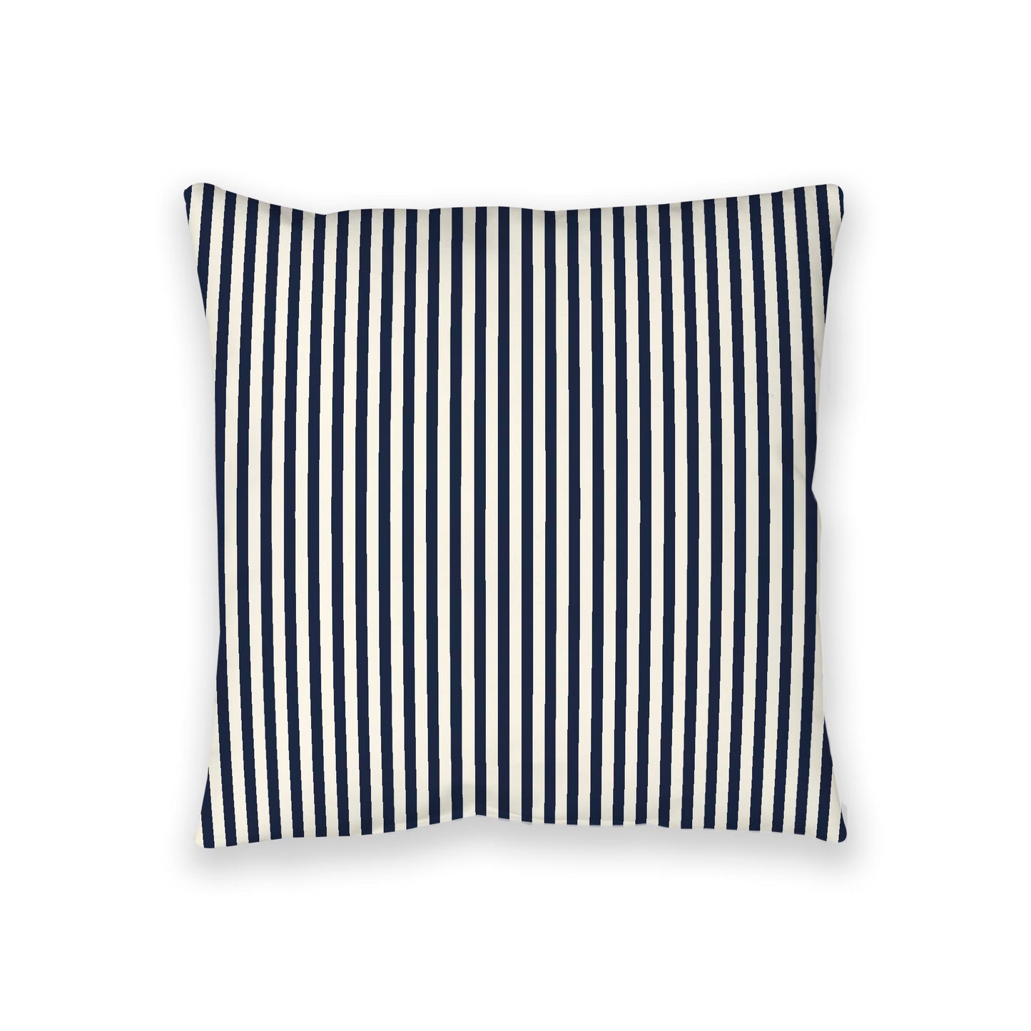 Pale Cream Spun Polyester Floor Pillow, Thin Navy Blue Bars on Top, Pale Cream Bottom, 36 x 36 inches