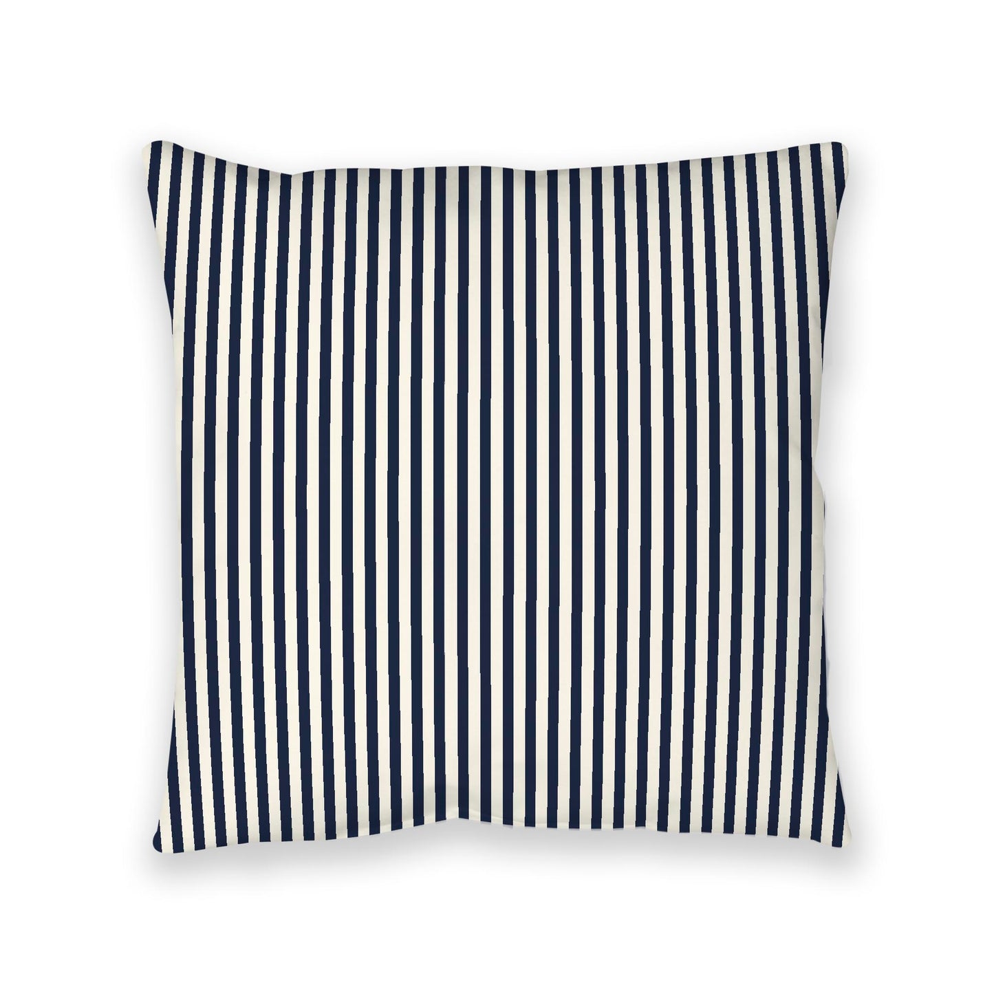 Pale Cream Spun Polyester Floor Pillow, Thin Navy Blue Bars on Top, Pale Cream Bottom, 40 x 40 inches